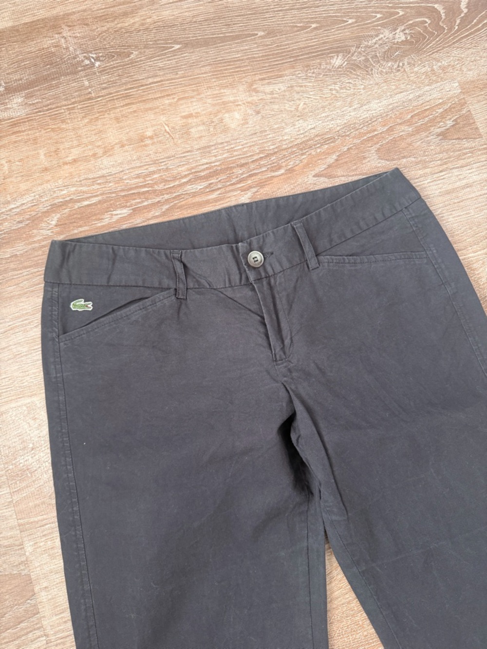Lacoste Black Chino Pants with Green Crocodile Logo